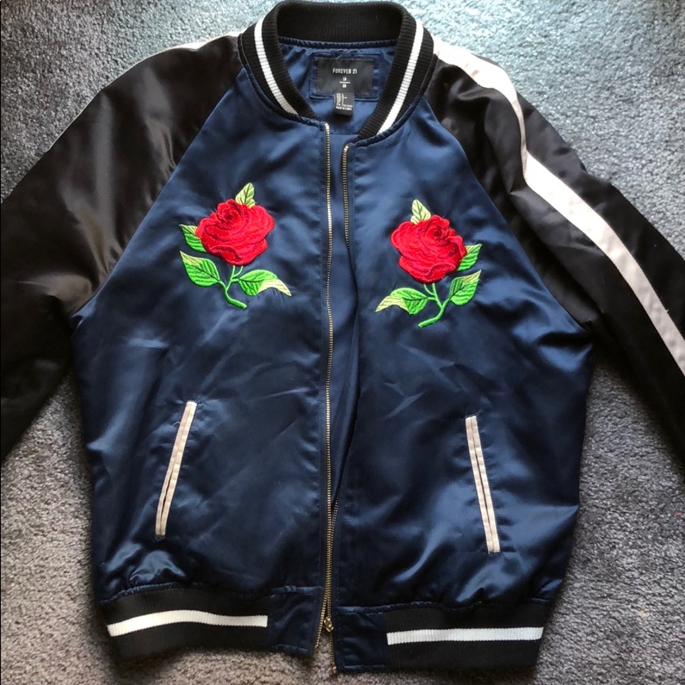 FOREVER 21 satin embroidered bomber jacket